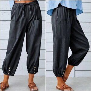 031 Solid Stretchy Waist Pockets Lounge Pants